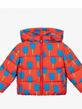 Stella McCartney Kids Red Puffer Jacket with Blue Tulip Print